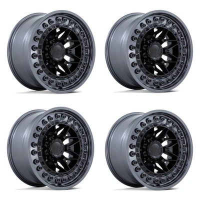 Juego 4 ruedas negras Rhino Alpha 20x10 5x5 negro mate con labio Gunmetal 20" -18 mm Foto 1 de 4