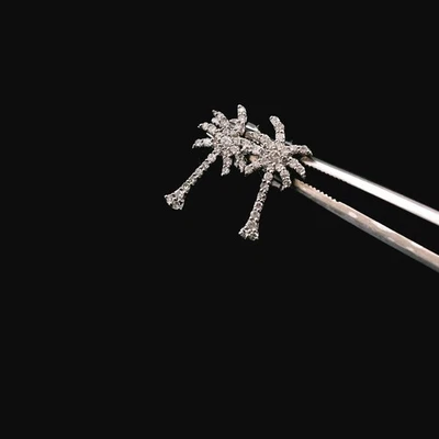 14KT White Gold Palm Tree Diamond Earrings – 1.56g (1.0 DWT) – Cute Design - Image 1 of 4