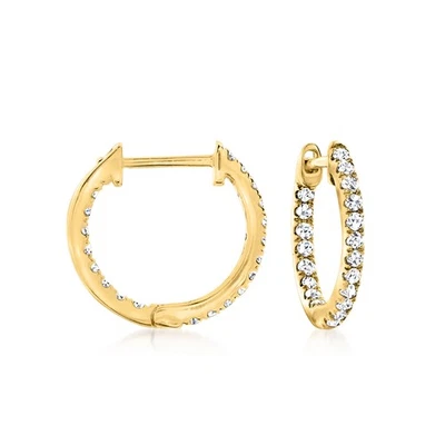 Ross-Simons Diamond Inside-Outside Huggie Hoop Earrings in 14k Gold 3/8 inches — 第 1/4 张图片