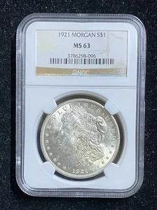 1921 $1 Morgan Silver Dollar - NGC MS 63 - Picture 1 of 2