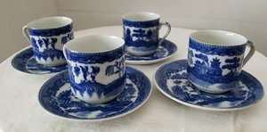 Set piattini tazza demitasse salice blu vintage geisha litofane @ fondo tazza - Foto 1 di 3