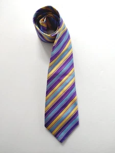 DUCHAMP * YELLOW BLUE & PURPLE SILK JACQUARD MEN'S STRIPED DESIGNER TIE - Picture 1 of 9
