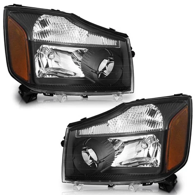 Pair Headlights Assembly For 2004-2015 Nissan TITAN 2005-2007 Armada Black Foto 1 de 4