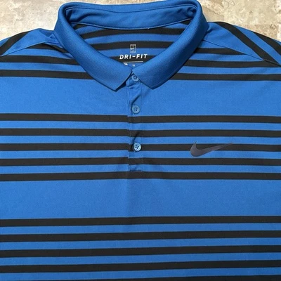 Nike Court Polo Shirt Men XL Blue Striped Tennis Heritage 887493 - Image 1 of 4