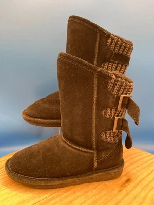 Bearpaw Boshie Boots Kids Youth Sz 1/EU31 Black Suede Cozy Sheepskin Waterproof - Image 1 of 4