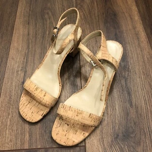 Sandalia Ann Taylor Kennedy Tacón Corcho Mujer Talla 8M Cuero Natural Superior - Imagen 1 de 10