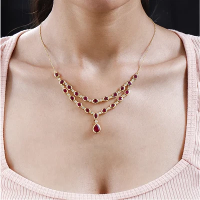 African Ruby and Zircon Necklace in 18K Yellow Gold Vermeil Over Sterling Silver - Image 1 of 4