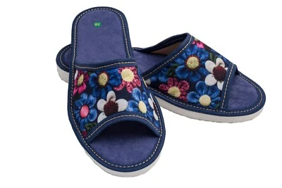 CLOGERS PERFECT GIFT Hausschuhe für Damen Blau Blumen 100% Komfort Latschen 35-41