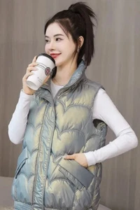 Women Padded Quilted Vest Size XL Bright Green High Neck Full Zipper Mid Length - Picture 1 of 18