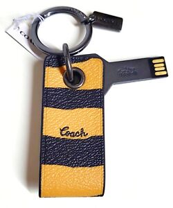 Coach Key Fob in Tiger Print USB 8 GB Gunmetal Honey Black Canvas Leather NWT