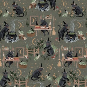 Tela Feline Drive GOBLINCORE Gatos Gatito Brujas - Cuarto Graso (18"x22") FQ - Imagen 1 de 8