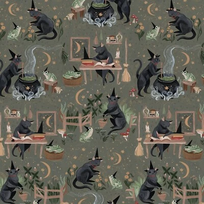 Feline Drive Fabric GOBLINCORE Cats Kitty Witches - Fat Quarter (18 英寸 x 22) FQ — 第 1/4 张图片