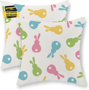 Easter Pillow Covers 18X18 Inch Set of 2, Colorful Bunny Decor Spring Farmhouse - Picture 1 of 6