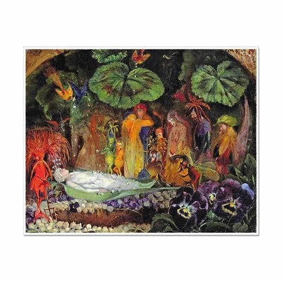 Un funeral de hadas: reproducción artística de 8" por 10". Escena de bosque de fantasía mágica Foto 1 de 2