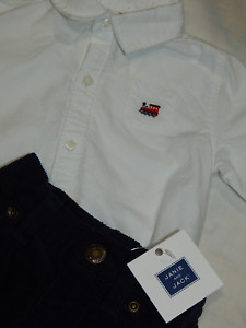 Janie and Jack Boys 3-6 nwt Navy Corduroys and Train embroiderd One piece outfit