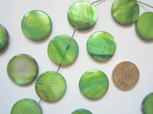 Perlas concha natural botón 20 mm X 6 UNIDADES verde vivo abalorios - Photo 1/2