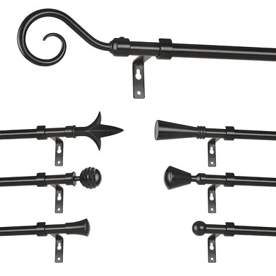 Gardinenstange Vorhangstange 16mm 1-läufig/2-läufig Schwarz Matt Metall LOFT - Bild 1 von 4