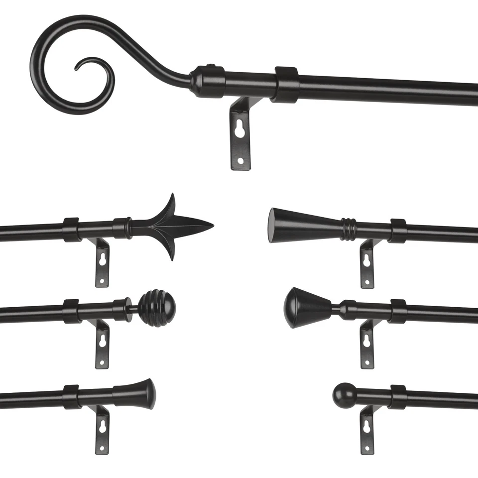 Gardinenstange Vorhangstange 16mm 1-läufig/2-läufig Schwarz Matt Metall LOFT - Bild 1 von 4