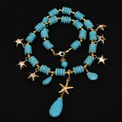 18" Natural Stone Multi Shape Blue Turquoise Chokers Necklace Starfish Pendant - image 1 of 4