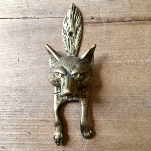 Vintage Brass Fox Door Knocker Antique Patina Hardware Cover