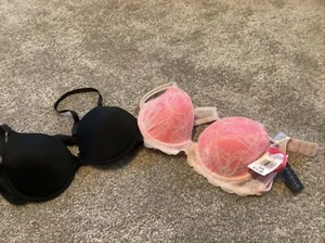 Underwire BRA Padded 36B Pink Lace NEW Black Padded EUC Lot 2 - Picture 1 of 3