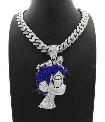 LIL UZI VERT ESLABÓN CUBANO CADENA PLATA COLGANTE DIAMANTE COLLAR DIBUJOS ANIMADOS RAPERO Foto 1 de 4