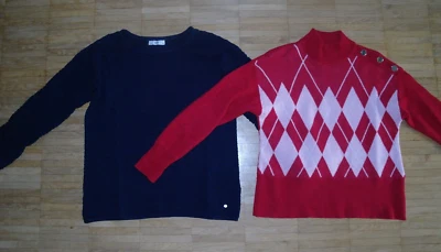 2 x C&A Strickpulli Pullover Gr. XS rot mit Rautenmuster und uni dunkelblau - Bild 1 von 4