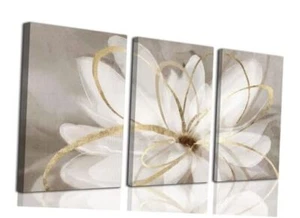 TBKHUDBI Floral Canvas Wall Art Flower Gold Line Poster 16"x24" Canvas White - Picture 1 of 8