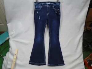 Bamboo Jeans Bootcut Flare Blue Denim Dark Wash Womens Size 11 Distressed - Picture 1 of 8