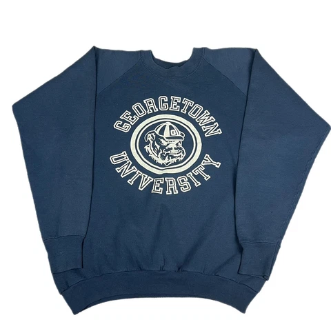 Vintage Georgetown Hoyas Sweatshirt University Crewneck 80s Raglan Cut Blue L Cover