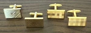 2 x Paar rechteckige Retro-Manschettenknöpfe goldfarben geätzt Motiv - Bild 1 von 13