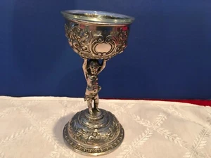 ANTIGUA TAZA DE PLATA ALEMANA .800 con revestimiento de vidrio y vástago a base de puntos - Imagen 1 de 12