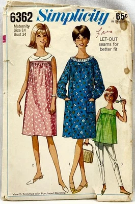 Vestido de maternidad y top 1965 Simplicity Sewing Pattern 6362 para mujer talla 14 17712 Foto 1 de 2