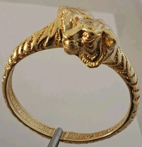 Bracelet pince figurative double TETE DE TIGRE LION en argent sterling 7,5" doré à l'or - Photo 1/11