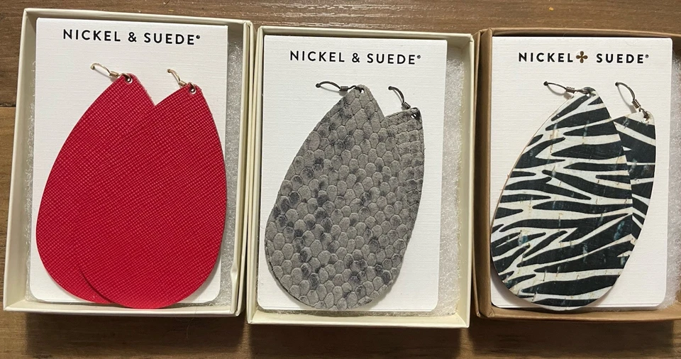 Nickel & Suede Leather Teardrop Red/black bundle of three - Image 1 of 1