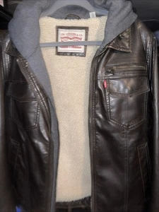Levi Strauss Co. Faux Leather Bomber Jacket Sherpa Lined w/ Hood Size Small - Picture 1 of 10