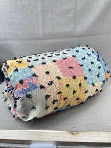 Antique Tied Feed Sack Quilt 79x65 Camp Blanket Back Handmade Cotton Patchwork - Picture 1 of 14