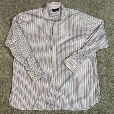 Camisa Polo Ralph Lauren Abotonada Fácil Cuidado Extender Para Hombres 17.5 34/35 L/S Rayas Foto 1 de 4