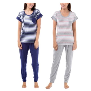 Damen Frauen La Marquise Neon Streifen Kurzarm Baumwolle Pyjama S bis XL - Bild 1 von 6