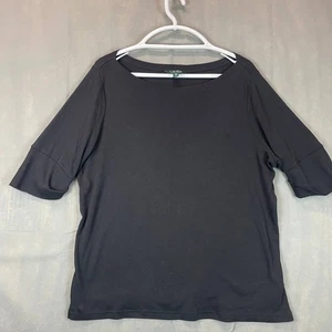 Camiseta negra de mezcla de algodón Lauren Ralph Lauren manga codo para mujer talla 2X - Imagen 1 de 6