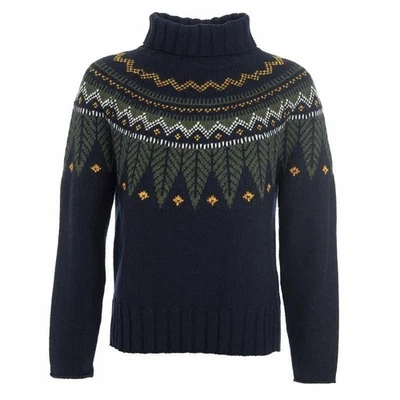 BARBOUR Hebden Navy Wool Blend Fairisle Knit High Neck Jumper UK 18 US 14 BNWT - Image 1 of 4