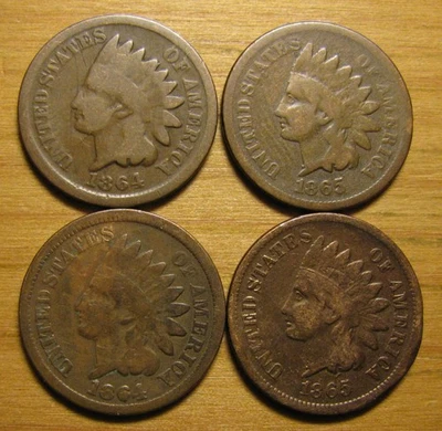 LOT OF (4) 1864 1865 INDIAN HEAD CENTS FROM US COIN COLLECTION PENNY LOT SET - Image 1 of 4