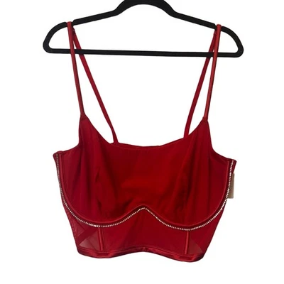 Nuevo top corto Auden para mujer talla XXL rojo bustier estrás malla fiesta glamour Foto 1 de 4