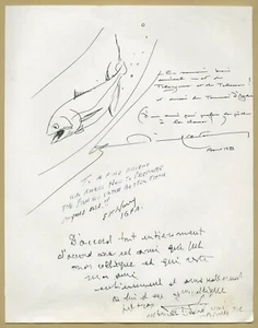 Pierre Clostermann (1921-2006) - asso combattente francese seconda guerra mondiale - raro schizzo firmato 83 - Foto 1 di 1