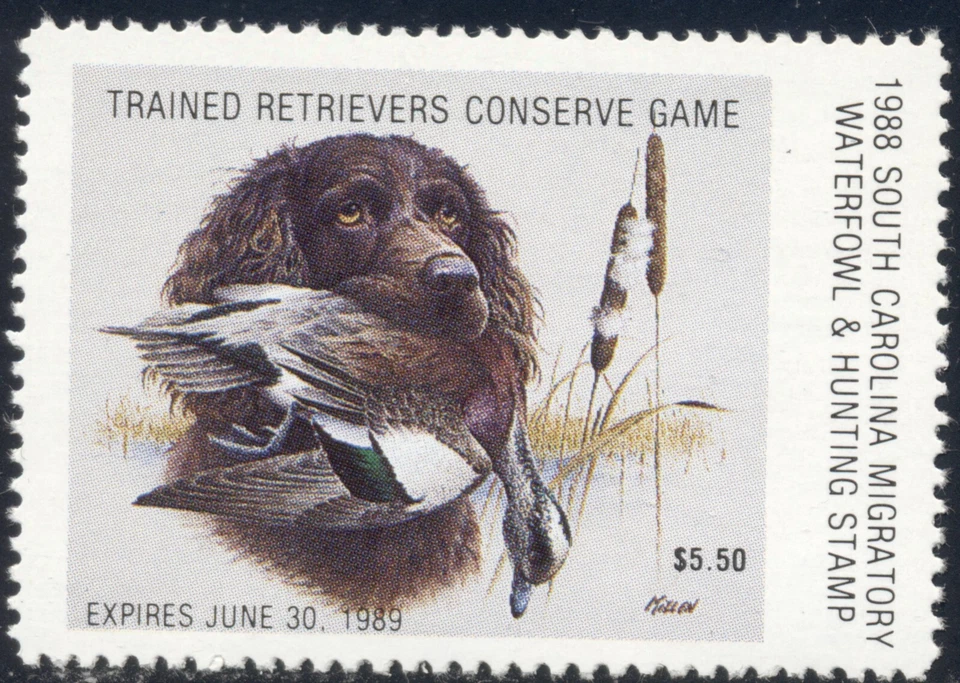 South Carolina Duck Stamp, 1988, SC#8, MNH, Boynkin Spanial & Wigeon, face $5.50 - Image 1 of 1