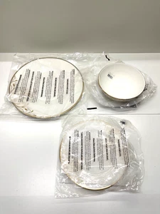 Lenox OPAL INNOCENCE SCROLL GOLD 3 Piece Set Dinner, Salad Plate & Bowl New - Picture 1 of 13