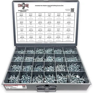 Unslotted Hex Washer Head Self Drilling Screws Zinc Clear Assortment - 2931 PCS - Picture 1 of 5