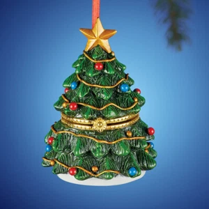 Christmas Tree Resin Hinged Suprise Gift Trinket Box Ornament Holiday Decor - Picture 1 of 4