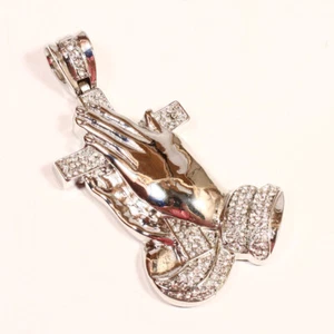 Men's Praying Hands Charm Pendant Hip Hop Silver tone - Picture 1 of 3