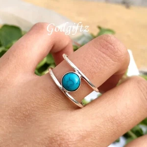 Blue Turquoise Stone 925 Sterling Silver Handmade Ring - Picture 1 of 9